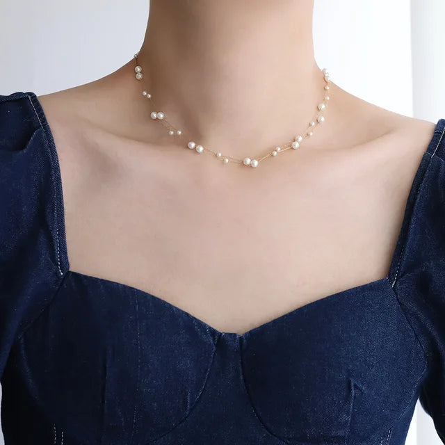 ZAKOL Stainless Steel Temperament Pearl Chain Choker